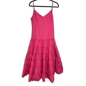 Camaieu Women Dress Size 10 Pink Layered V-neck‎ Spaghetti Strap Tiered Midi
